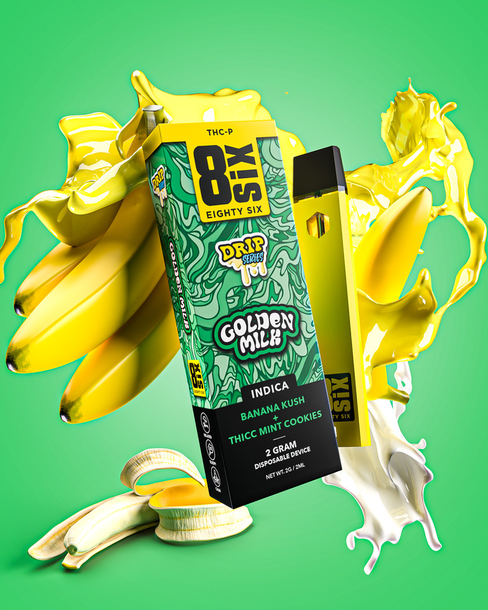 Golden Milk THC-P disposable with bananas and cream around it
