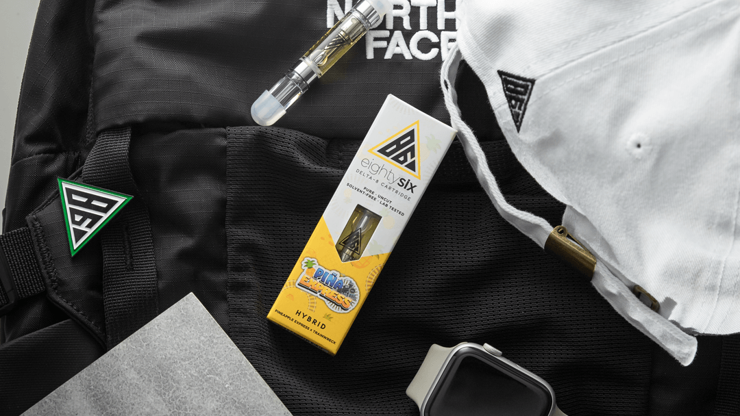 Delta-8 Piña Express cartridge and merch